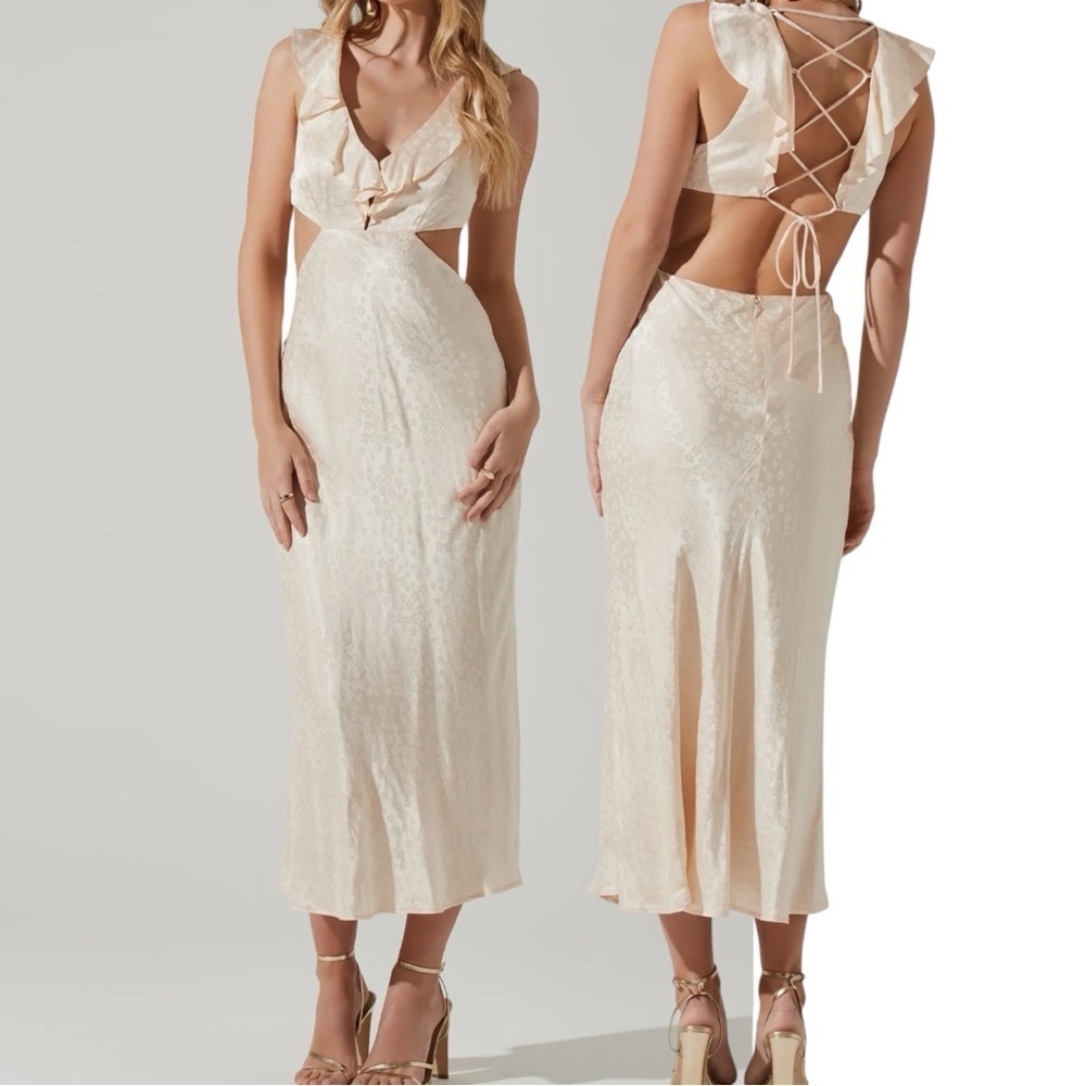 ASTR the Label Nyla Ivory Ditsy Floral Cutout Back Maxi Dress Women’s Sz Large